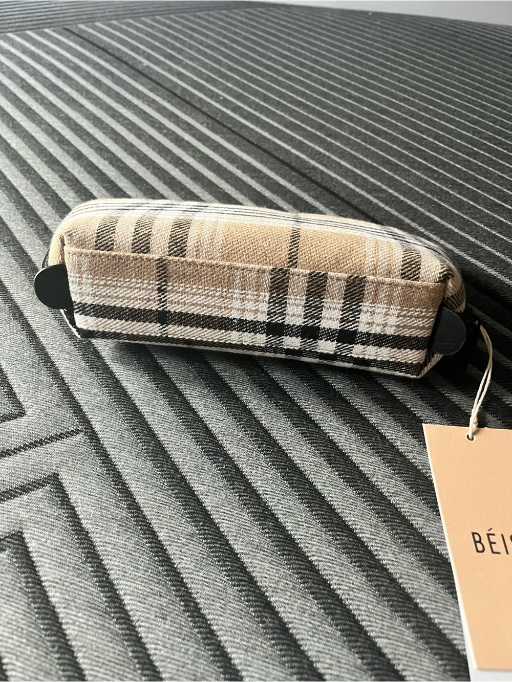BEIS Tan and Black Plaid Zip Cosmetic Pouch - Picture 2 of 3